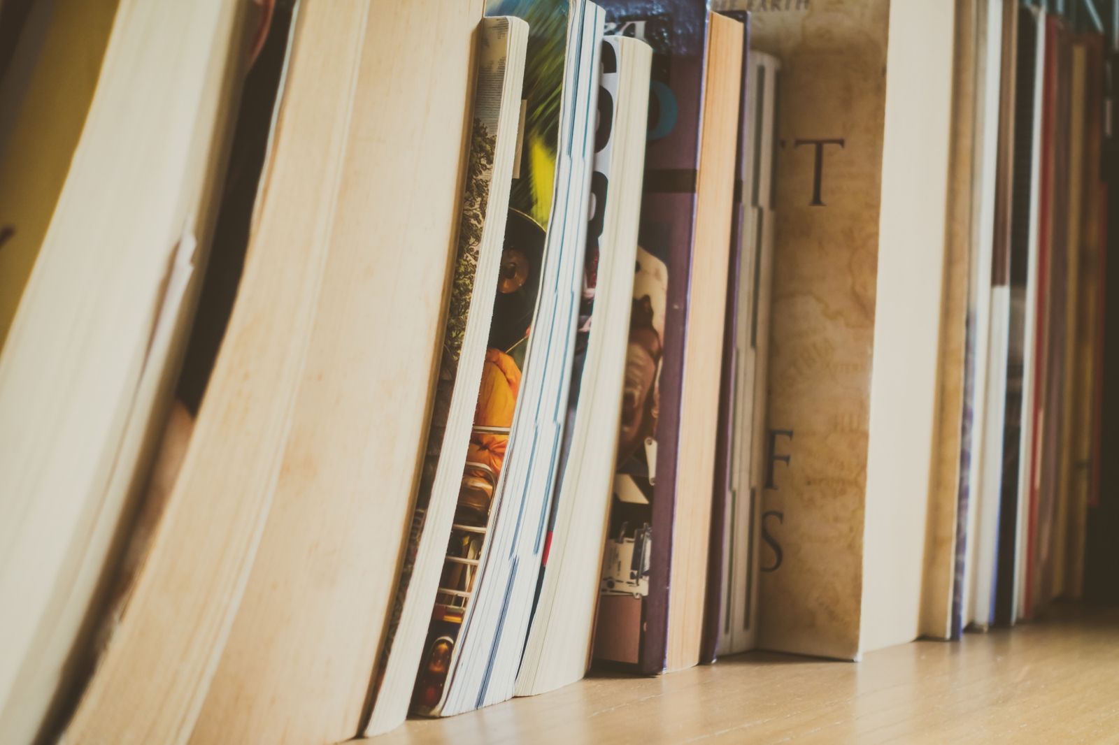 Livres et guides alignés sur une étagère